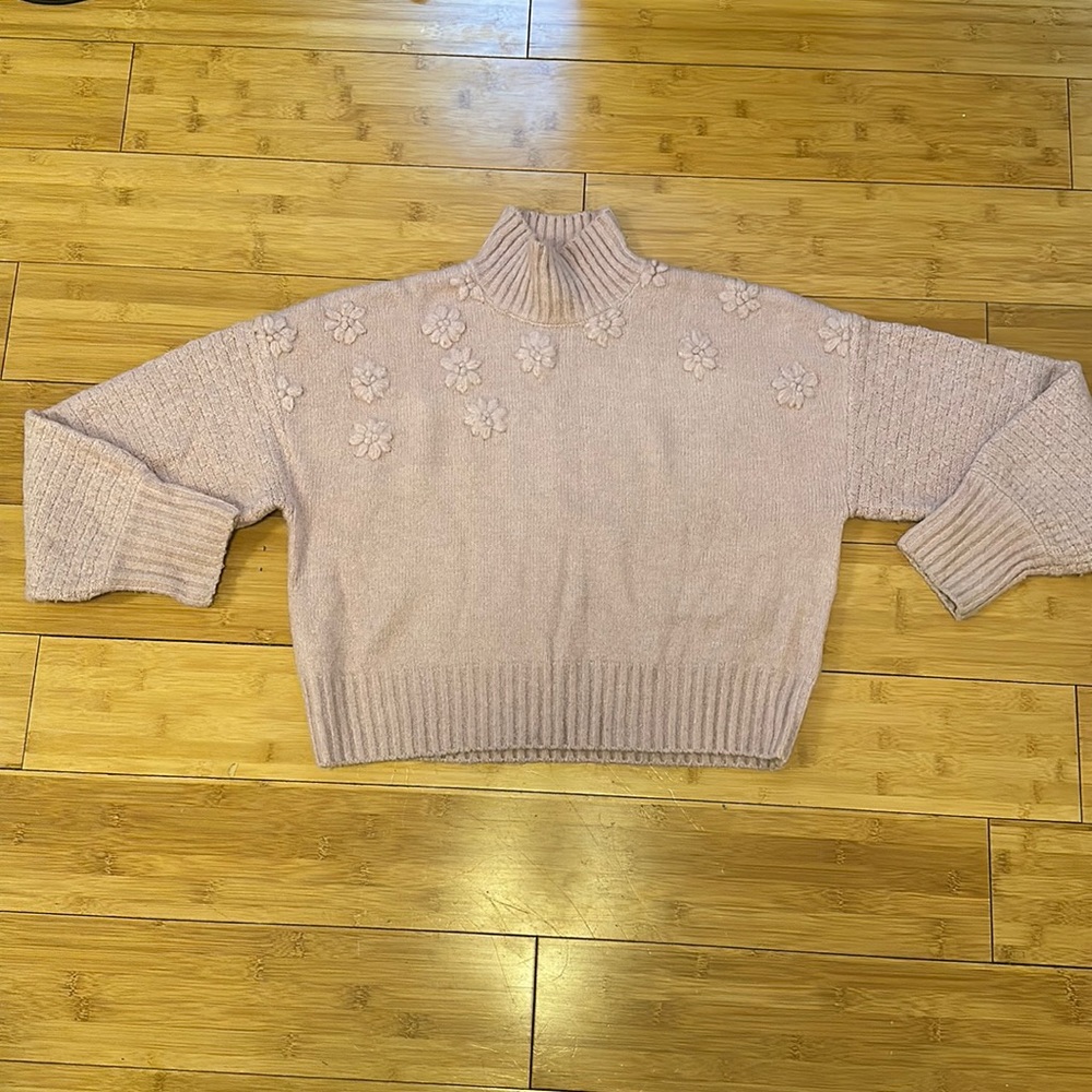 Pastel pink Sincerely Jules floral turtleneck sweater